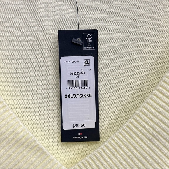 TOMMY Hilfiger V-neck Sweater Men’s XXL yellow 100% cotton‎ NWT - Picture 7 of 8